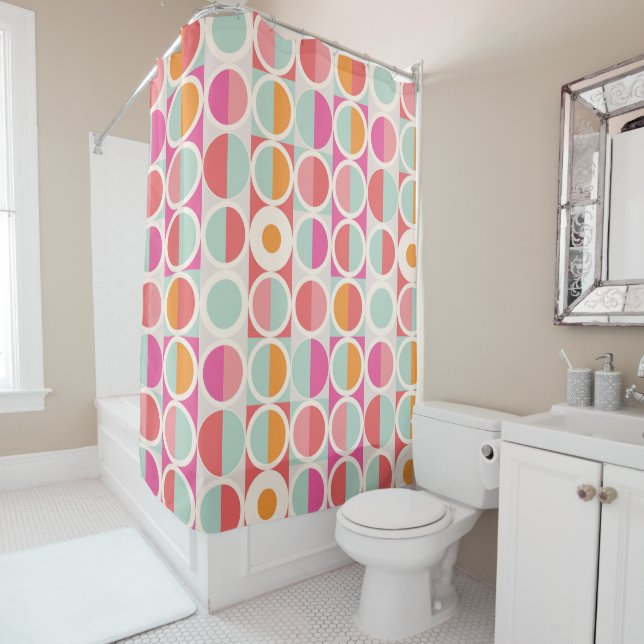 Rideaux De Douche Motif géométrique rose orange (En situation)