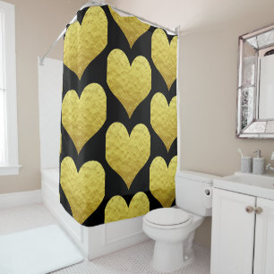 Rideaux De Douche Motif Gold Coeur Cute Noir Couleur personnalisée