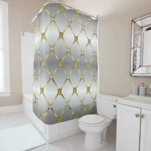 Rideaux De Douche Motif Gray Or Et Blanc Géométrique
