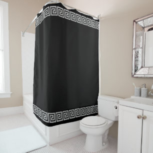 Rideaux De Douche Motif Grec Gris Clair sur Fond Noir