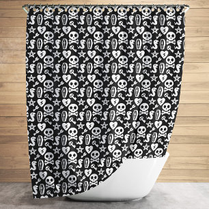 Rideaux De Douche Motif Halloween Crâne Et Os Croisés Mignon
