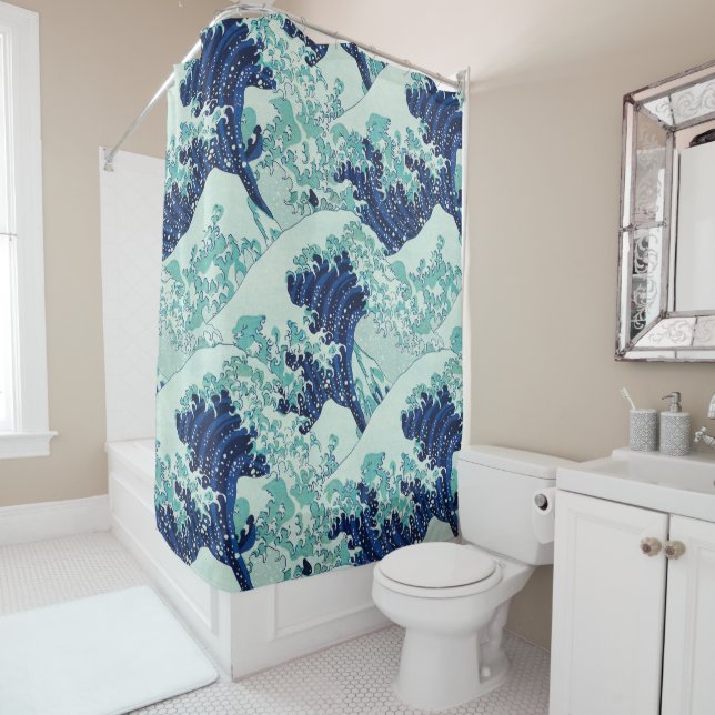 Rideaux De Douche Motif Hokusai Blue Waves (En situation)