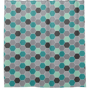 Rideaux De Douche Motif Honeycomb turquoise et gris