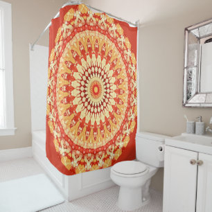 Rideaux De Douche Motif jaune-orange rouge de mandala de Sun d'été