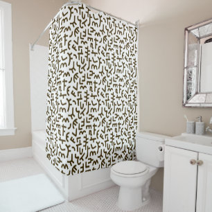 Rideaux De Douche Motif Kuba Style 121019 - Brown foncé sur blanc