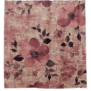 Rideaux De Douche Motif Lin Floral Rosé Rustique (2)