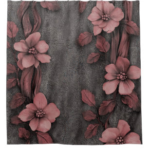 Rideaux De Douche Motif Lin Floral Rosé Rustique (8)