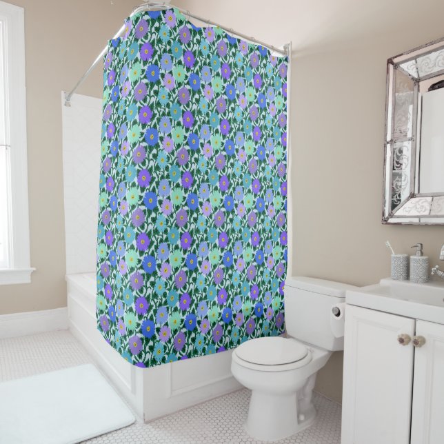 Rideaux De Douche Motif marguerite aux fleurs bleues (En situation)