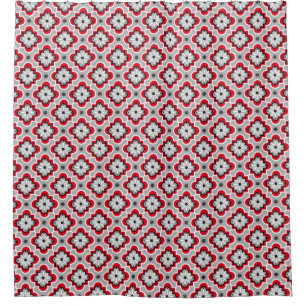 Rideaux De Douche Motif marocain en tuiles - Gris et Rouge