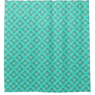 Rideaux De Douche Motif marocain en tuiles - Turquoise et Aqua