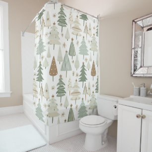 Rideaux De Douche Motif marron des arbres de Noël modernes