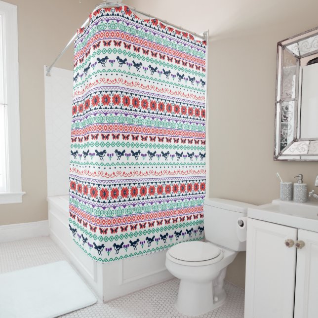 Rideaux De Douche Motif mexicain de Frida Kahlo | (En situation)