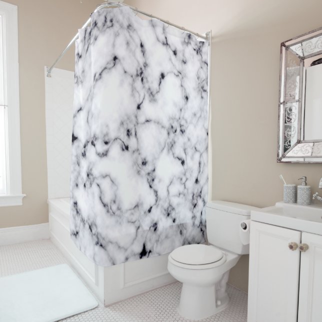 Rideaux De Douche Motif moderne en marbre noir blanc (En situation)