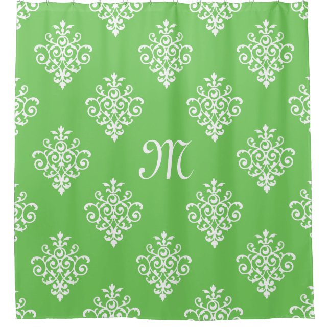 Rideaux De Douche Motif moderne Monogramme vert brillant Damas (Devant)