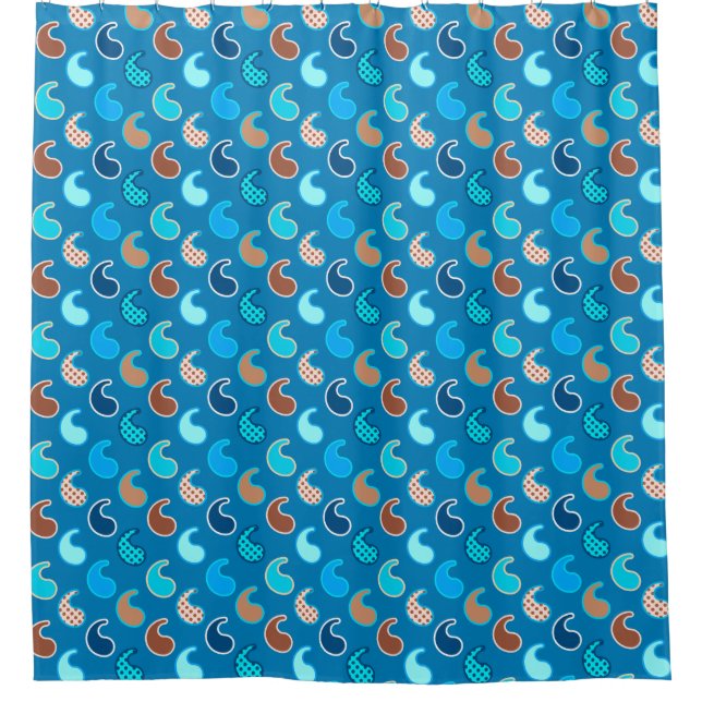 Rideaux De Douche Motif moderne Paisley, Bleu Cerulean, Tan & Aqua (Devant)
