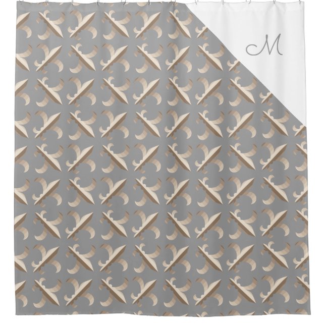 Rideaux De Douche Motif monogramme fleur de lis rayé (Devant)