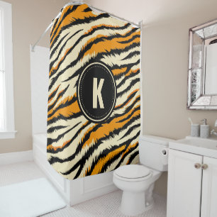 Rideaux De Douche Motif Monogramme Rayures de Tigre Noir Orange