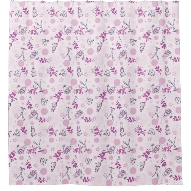 Rideaux De Douche motif montrant les animaux vintages de bébé (Devant)