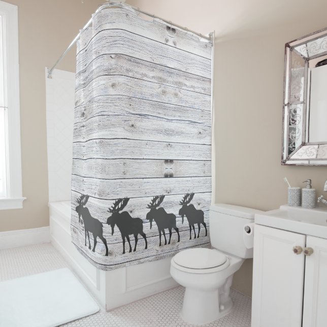 Rideaux De Douche Motif Moose Silhouette Grey (En situation)