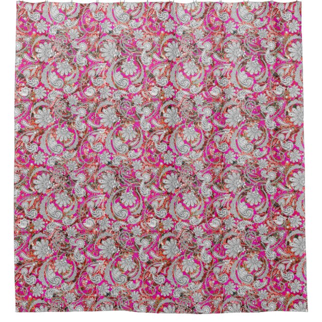 Rideaux De Douche Motif paisley blanc rose (Devant)