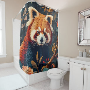 Rideaux De Douche Motif Panda roux Vintage Floral Jardin forestier