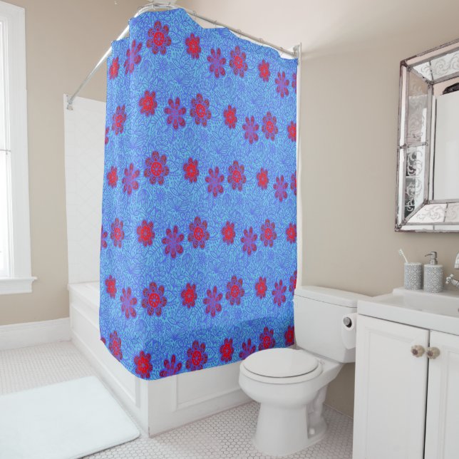 Rideaux De Douche motif plante A13.b L Bleu BG (En situation)