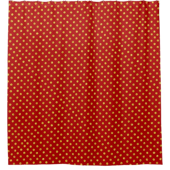 Rideaux De Douche Motif Polka-Dorts Bourgogne et Or (Devant)