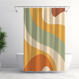 Rideaux De Douche Motif Rétro Groovy 70s Crème, Vert, Orange