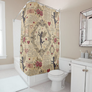 Rideaux De Douche Motif romantique de vintage Cupid (9)