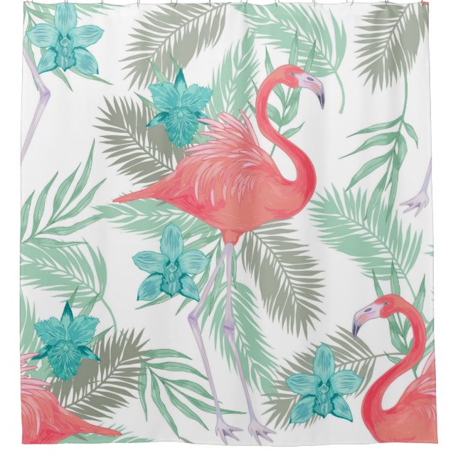 Rideaux De Douche Motif romantique sans couture avec oiseau flamant  (Devant)