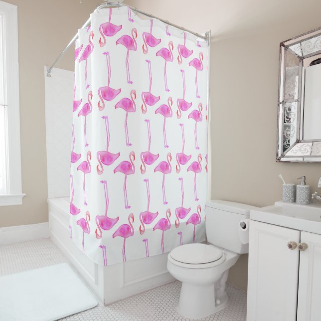 Rideaux De Douche Motif rose de Flamant rose (En situation)