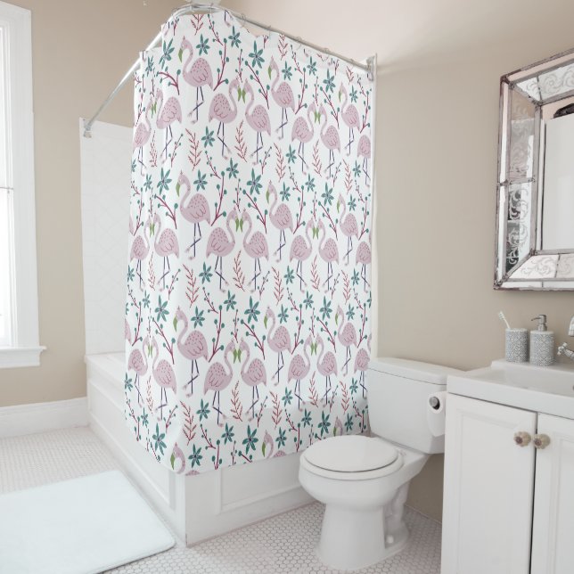 Rideaux De Douche Motif rose flamingo sans couture sur arrière - pla (En situation)