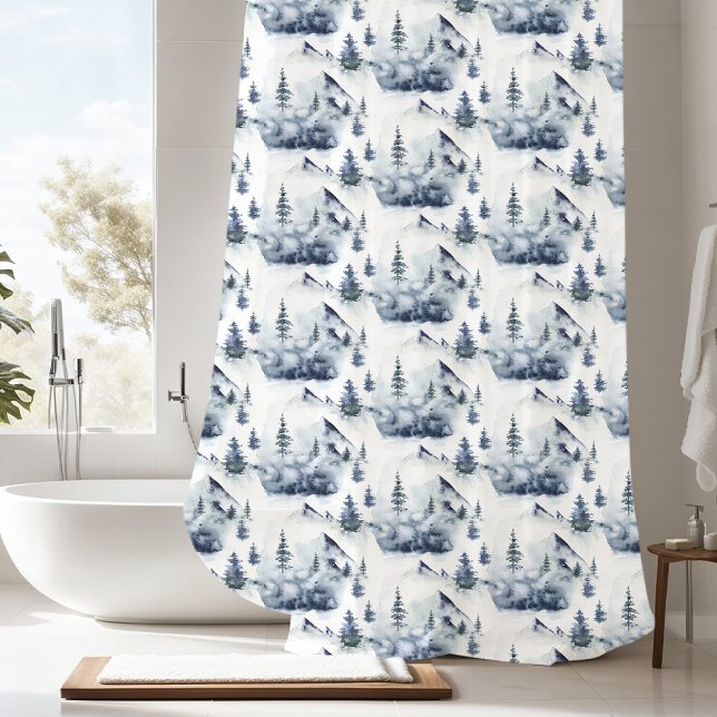 Rideaux De Douche Motif Rustique Winter Blue Mountain (Créateur téléchargé)