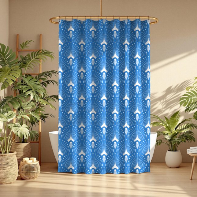 Rideaux De Douche Motif sans couture art déco bleu et blanc (Créateur téléchargé)