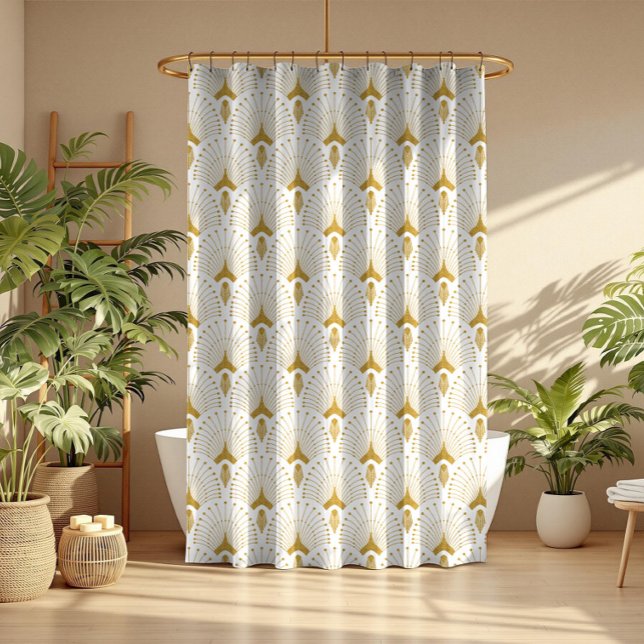 Rideaux De Douche Motif sans couture art déco or et blanc (Créateur téléchargé)