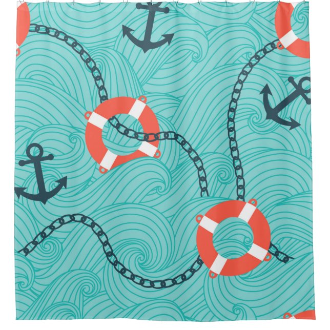 Rideaux De Douche Motif sans couture avec attributs nautiques. Freeh (Devant)