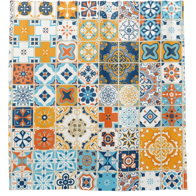 Rideaux De Douche Motif sans couture avec carrelage portugais. infec (Devant)