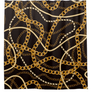 Rideaux De Douche Motif sans couture avec chaînes dorées.