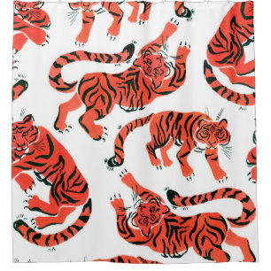 Rideaux De Douche Motif sans couture avec peint en tigres de gouache