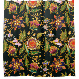 Rideaux De Douche motif sans couture décorative. Fleurs boucles feu