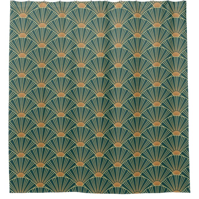 Rideaux De Douche Motif sans couture géométrique avec lignes dorées. (Devant)