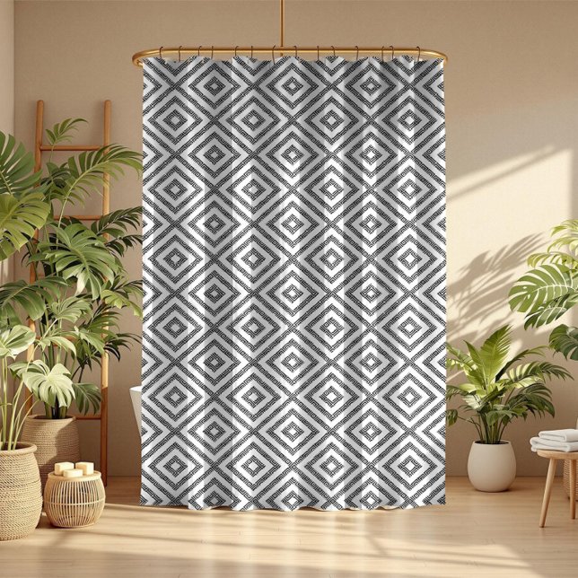 Rideaux De Douche Motif sans couture géométrique moderne noir et (Créateur téléchargé)