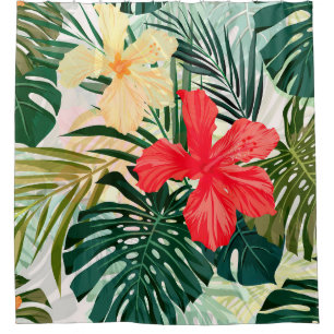 Rideaux De Douche Motif sans couture hawaïenne couleur été avec métr