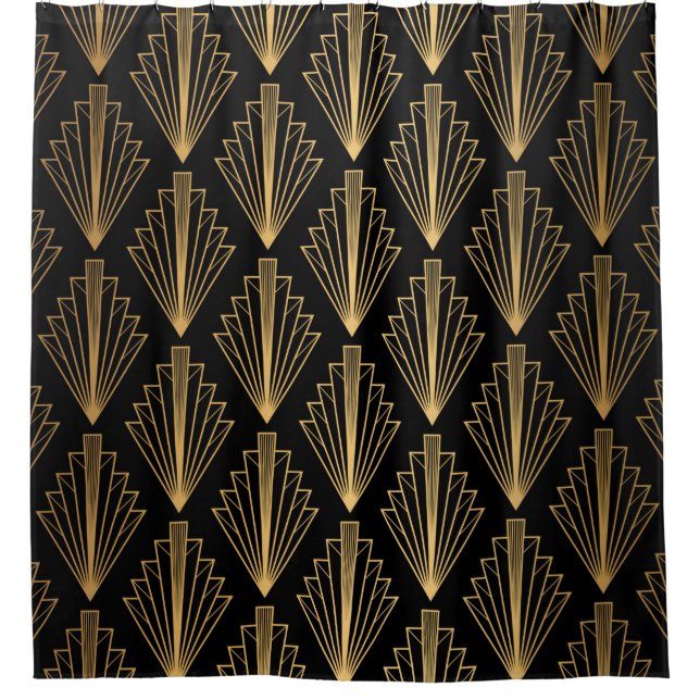 Rideaux De Douche Motif sans couture noir et or arrière - plan (Devant)
