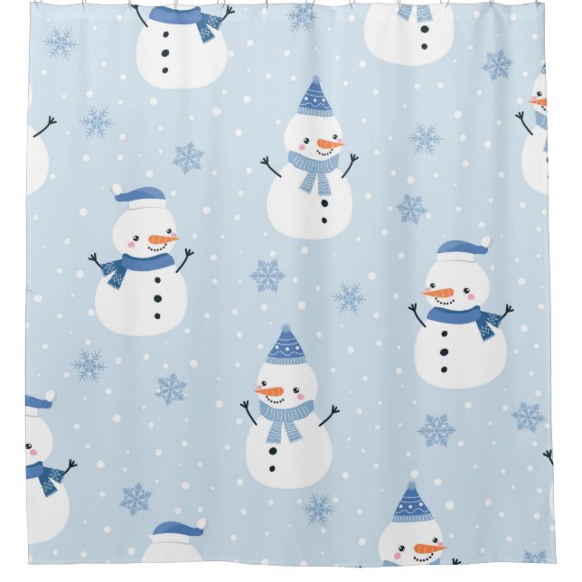 Rideaux De Douche Motif sans couture Snowman, arrière - plan d'hiver (Devant)