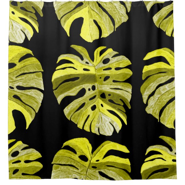 Rideaux De Douche Motif sans faille créative avec feuilles tropicaux (Devant)