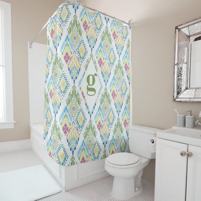Rideaux De Douche Motif sans fil Ikat Floral (En situation)