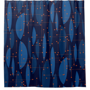 Rideaux De Douche Motif sans joint atomique bleu du milieu du siècle