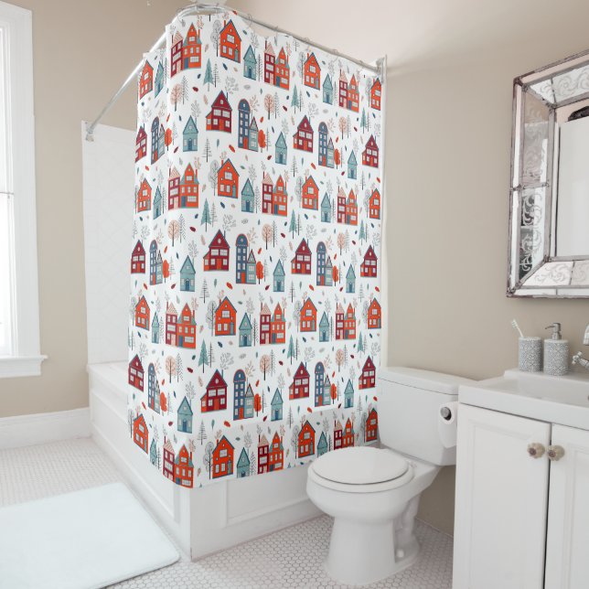 Rideaux De Douche Motif scandinave d'art populaire de Chambre (En situation)