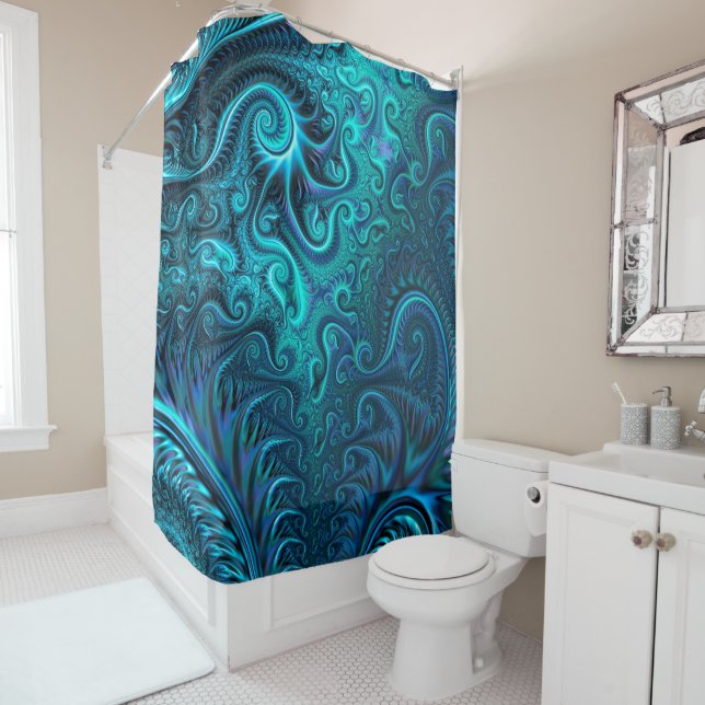 Rideaux De Douche Motif spiral bleu et Turquoise Octopus Tentacles (En situation)